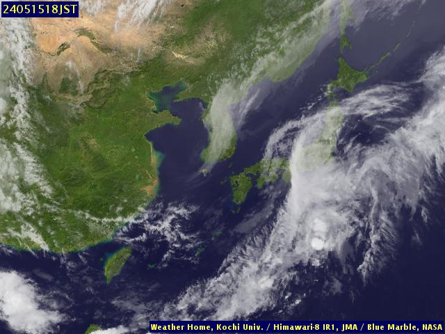 Спутниковый снимок акватории Японского и Желтого морей в инфракрасном режиме